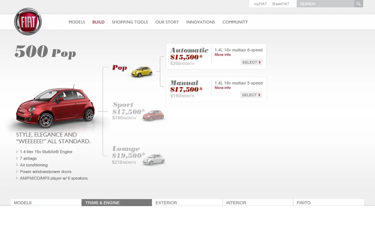 Fiat configurator — choose a trim